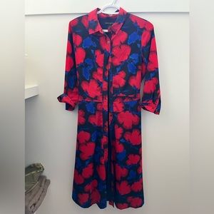 Banana Republic Size 6P Red and Blue Floral Shirtdress